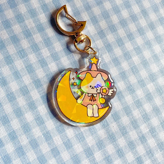 Sleutelhanger Bag Charm Kat op de maan - Niniwanted