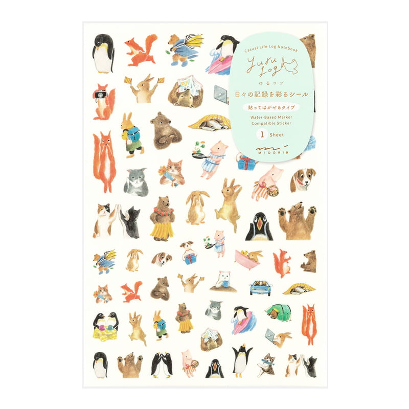 Midori Yuru Log Stickers - Animals