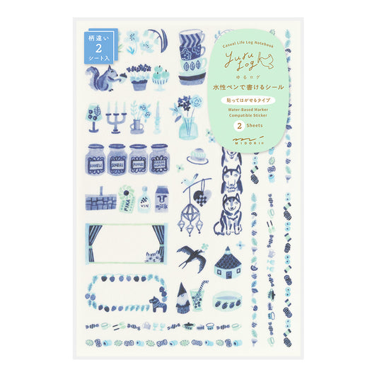 Midori Yuru Log Stickers - Blue Nordic (2 vellen)
