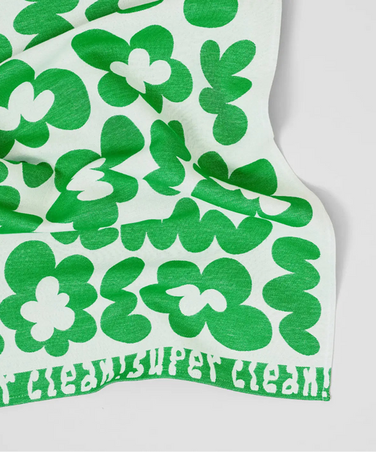 Theedoek Super Clean Groene Bloemen - Wrap