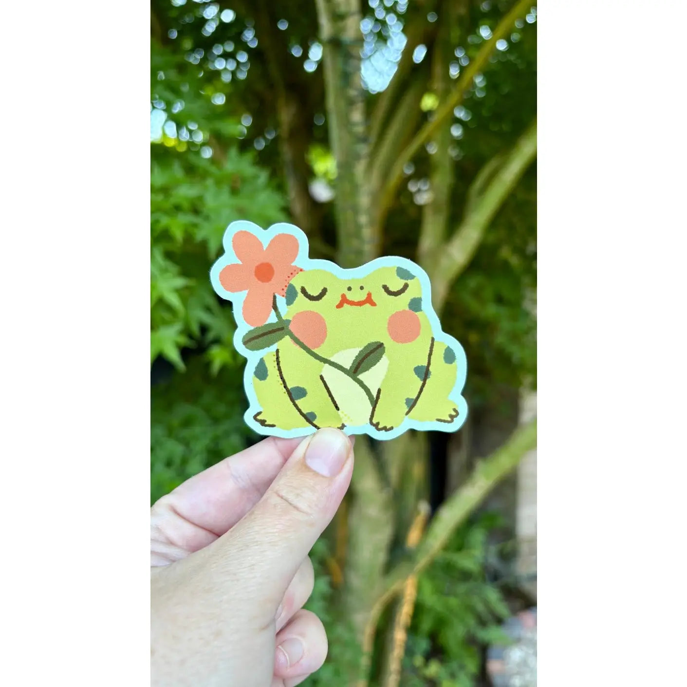 Vinyl sticker Kikker en bloem - Bloemkolie