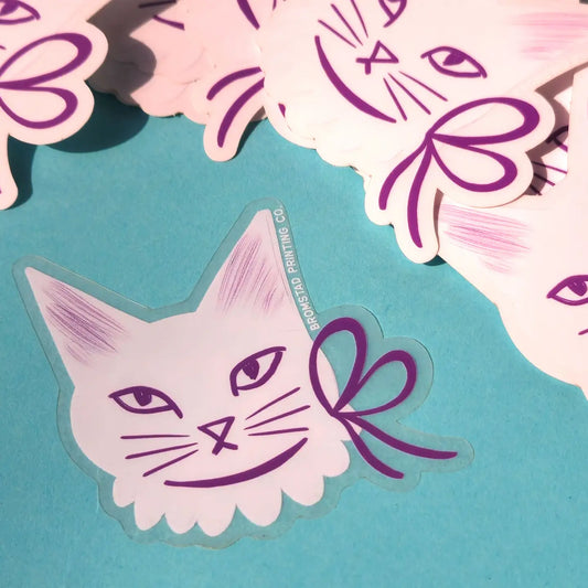 Bromstad Printing Co. 'Cat with ribbon' - Clear Sticker