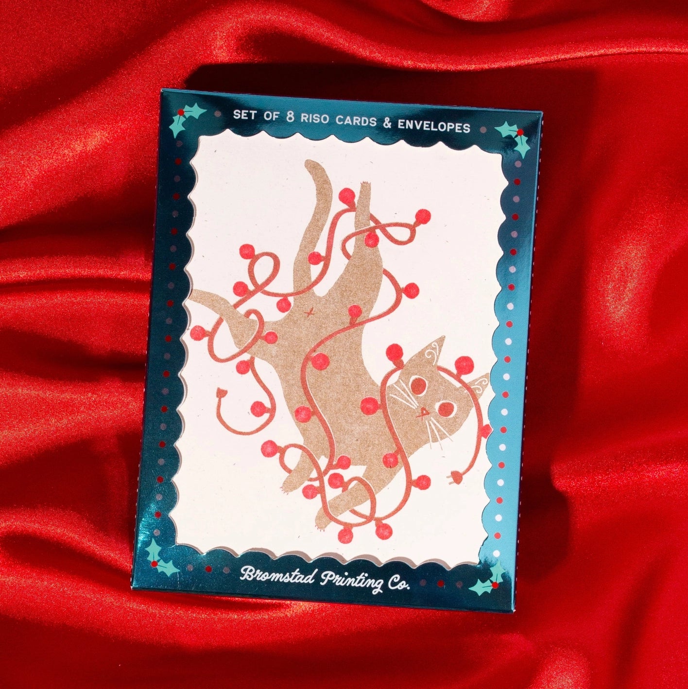 Kerstkaarten Set Tangled String Lights Cat - Bromstad Printing Co.
