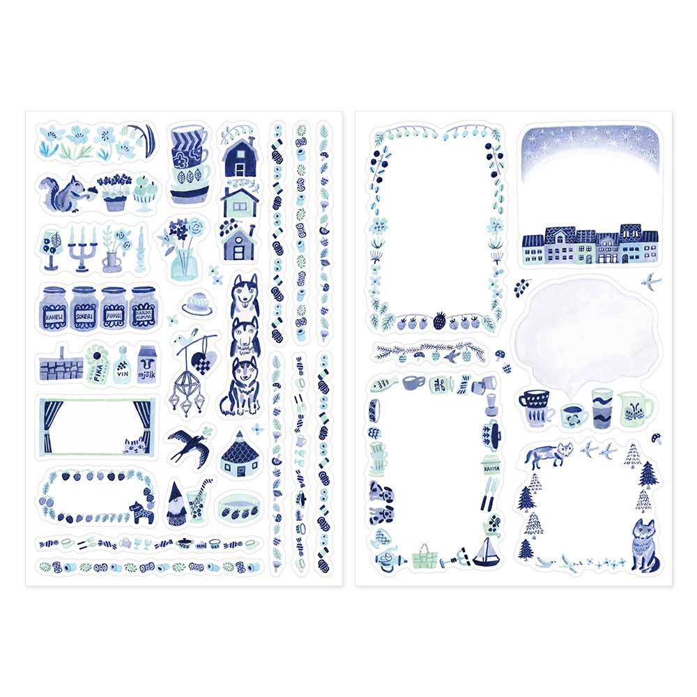 Midori Yuru Log Stickers - Blue Nordic (2 vellen)