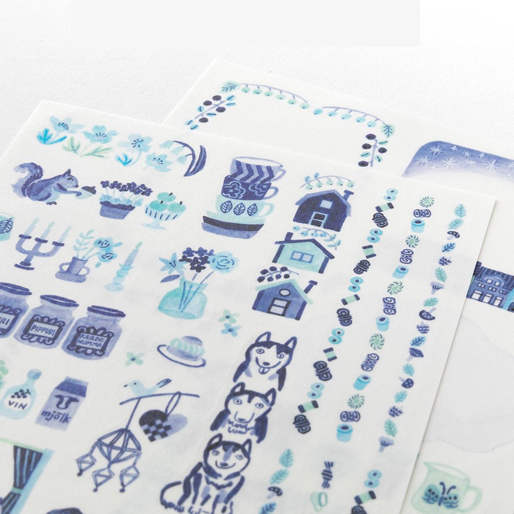 Midori Yuru Log Stickers - Blue Nordic (2 vellen)