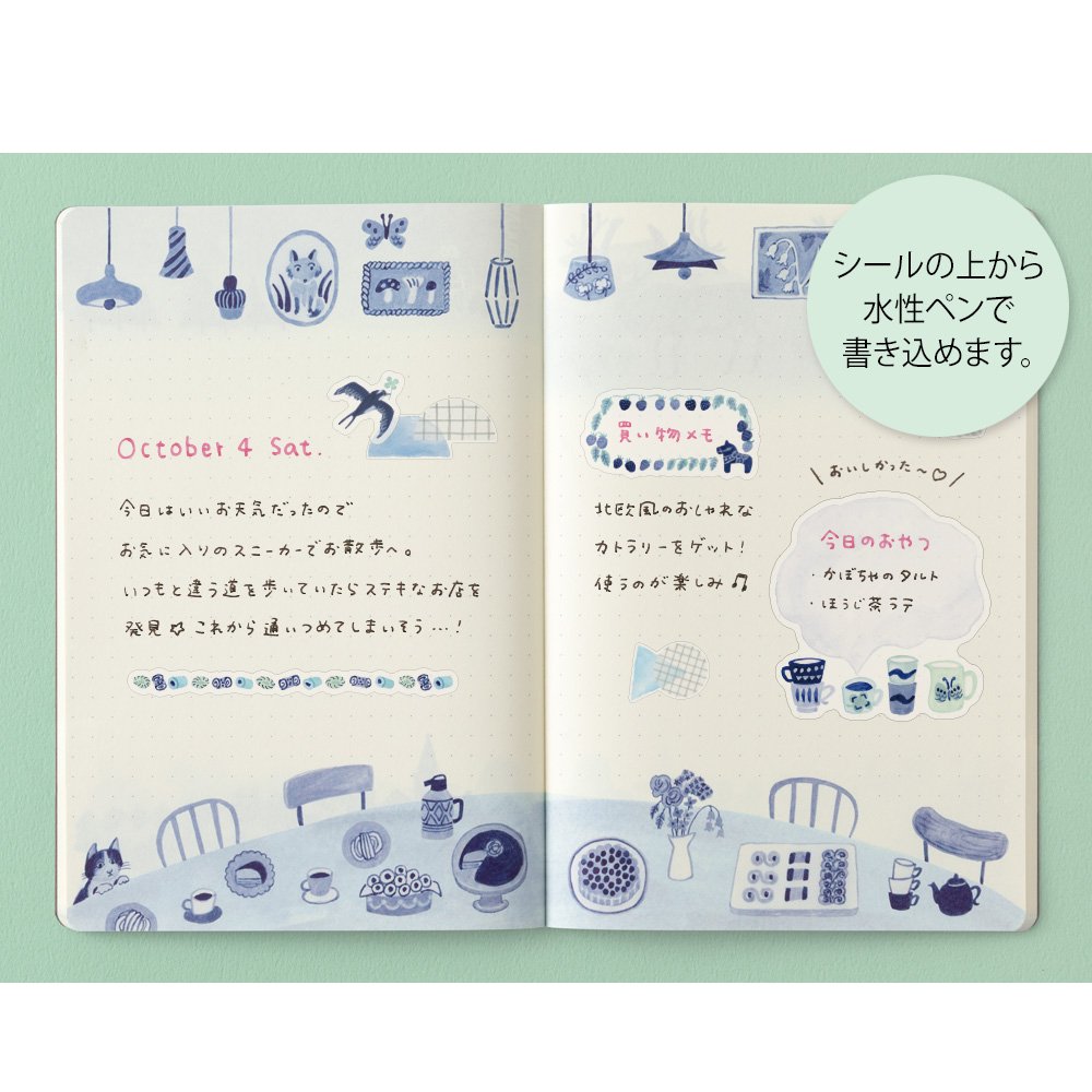 Midori Yuru Log Stickers - Blue Nordic (2 vellen)