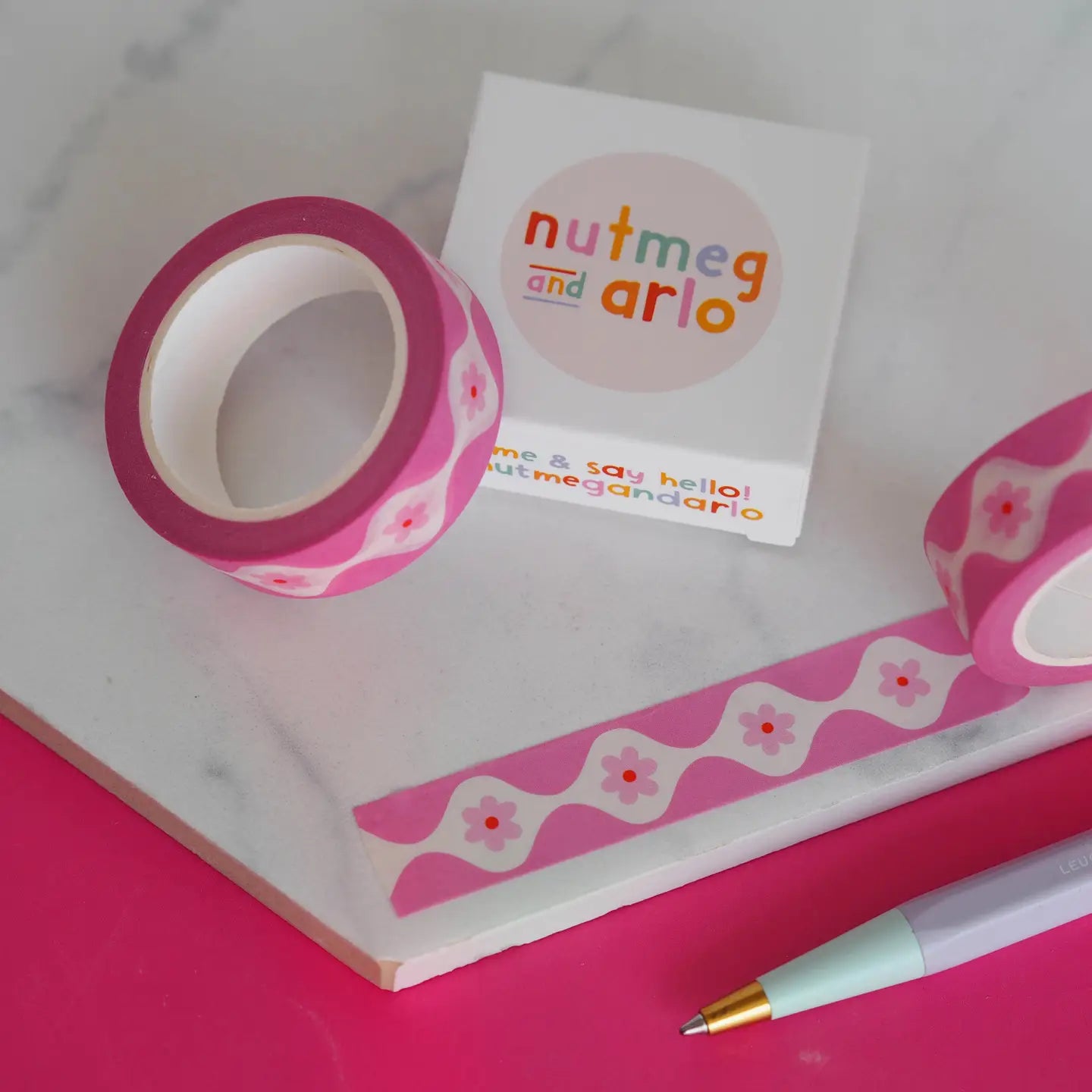 Washi Tape Roze Vloeiende Bloemen - Nutmeg and Arlo
