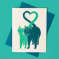 Bromstad Printing Co. - Risograph Valentijnskaart 'Loving Cats Green'