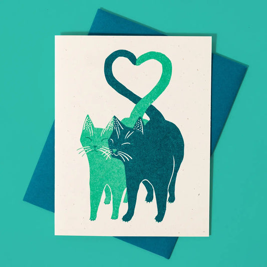 Bromstad Printing Co. - Risograph-Valentinstagskarte „Loving Cats Green“