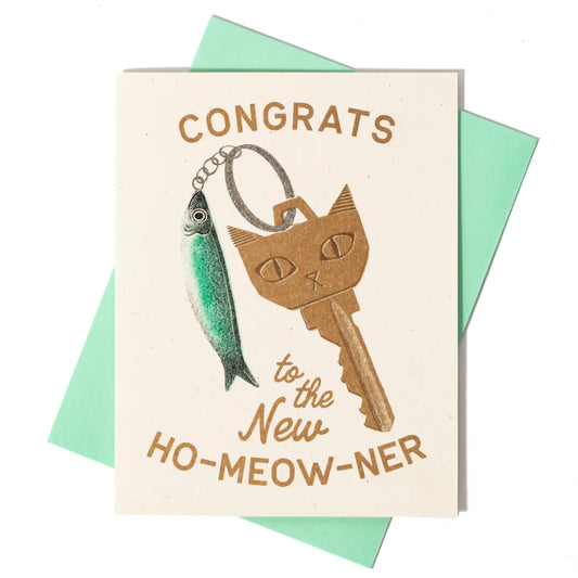 Wenskaart Proficiat aan de nieuwe Ho-Meow-Ner - Bromstad Printing Co.
