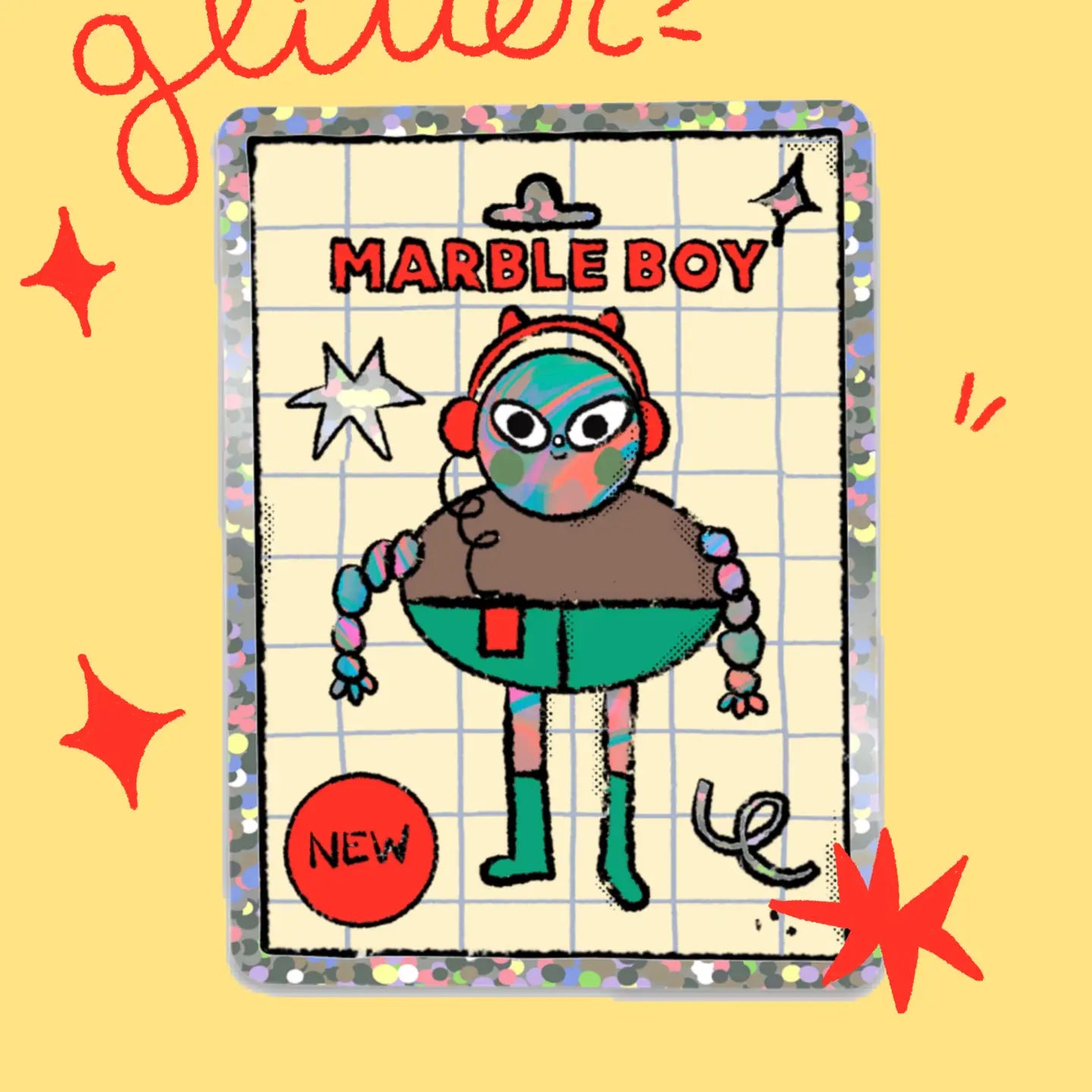 Bloemkolie Glitter Sticker - Marble Boy Robot