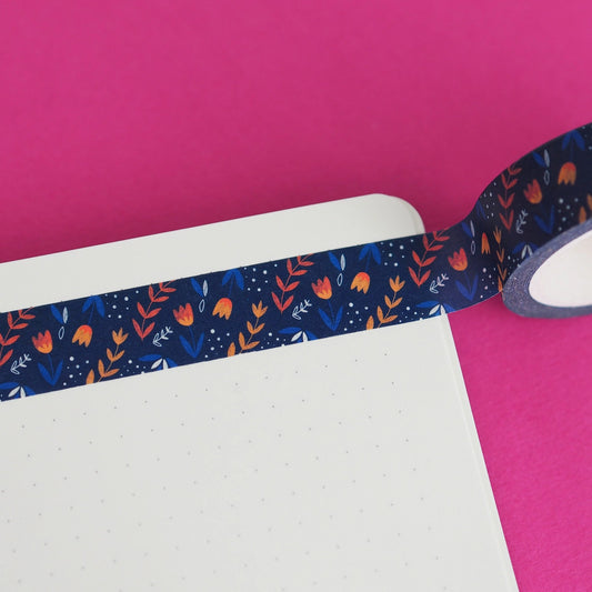 Marineblaues Blumenmuster – Washi-Tape