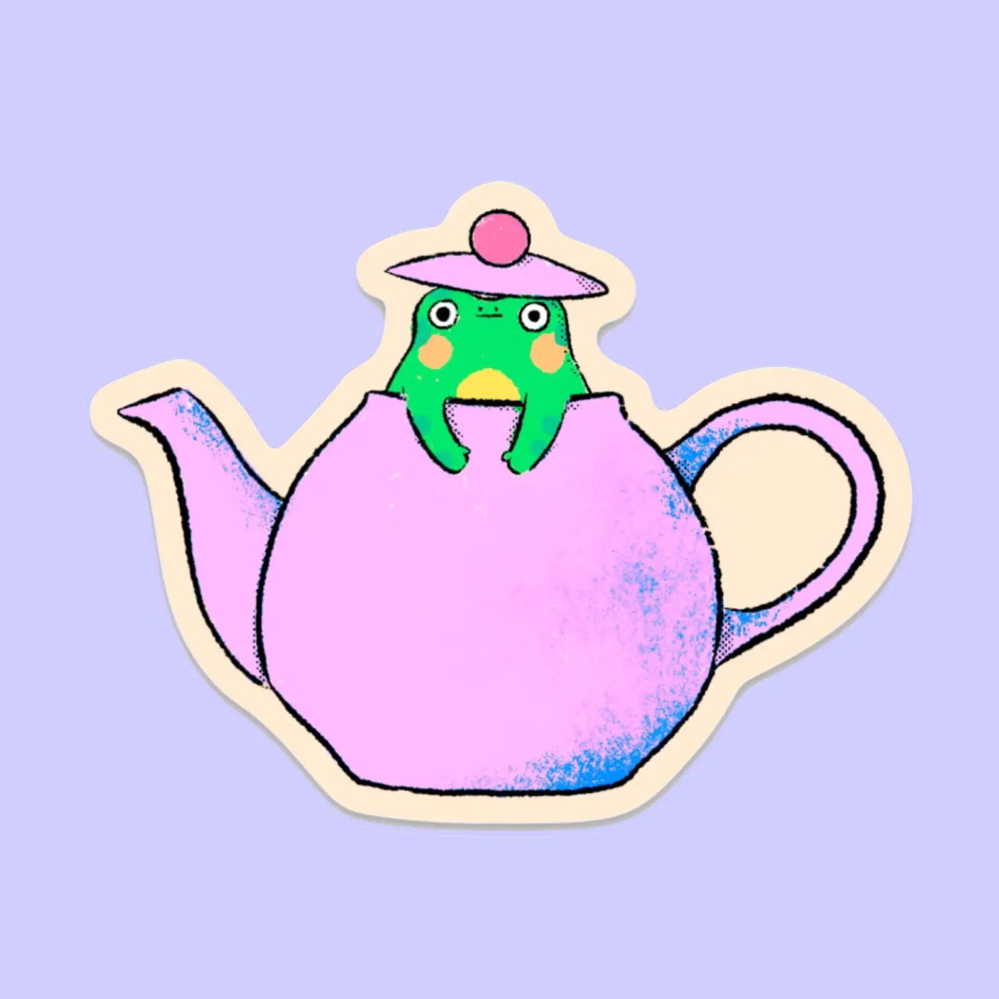 Bloemkolie Sticker - Kikker in theepot