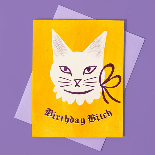 Bromstad Printing Co. - Risograph Verjaardagskaart 'Birthday Bitch Cat'