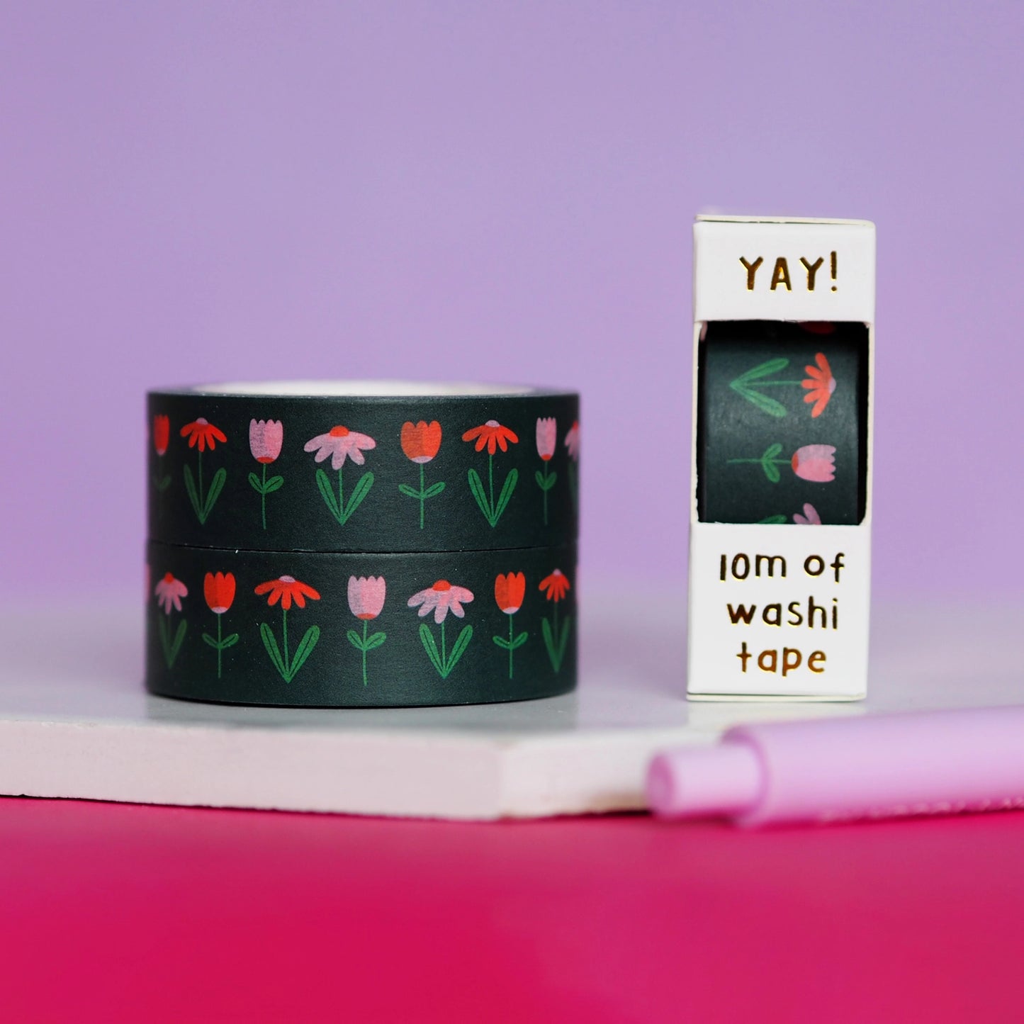 Green, Red &amp; Pink Flower Floral - Washi tape