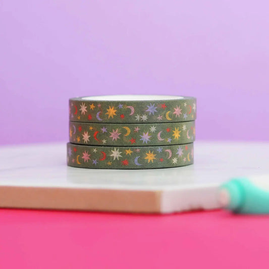 Green Stars - Smalle Washi tape 7,5mm