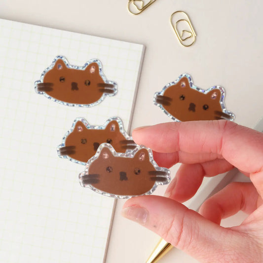 Claire Paul Holografische sticker - Bruine kat