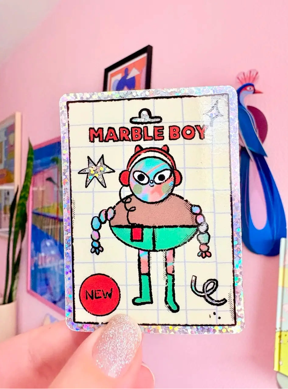 Bloemkolie Glitter Sticker - Marble Boy Robot