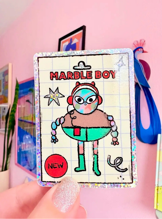 Bloemkolie Glitter Sticker - Marble Boy Robot