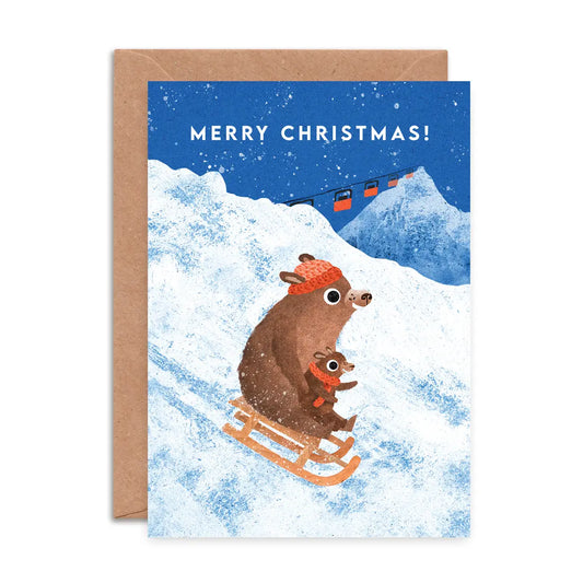 Emily Nash kerstkaart A6 - Sledging bears