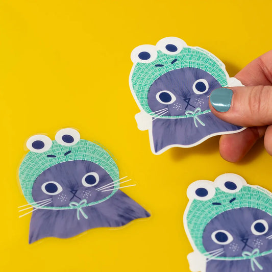 Bromstad Printing Co. 'Frog Hat Cat' - Clear Sticker