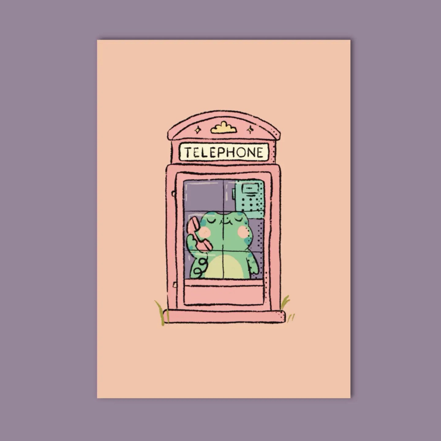 Bloemkolie Wenskaart - Kikker in telefooncel A6