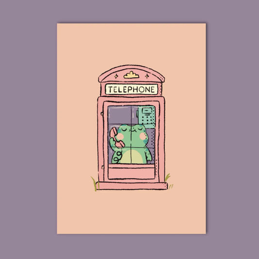 Bloemkolie Wenskaart - Kikker in telefooncel A6