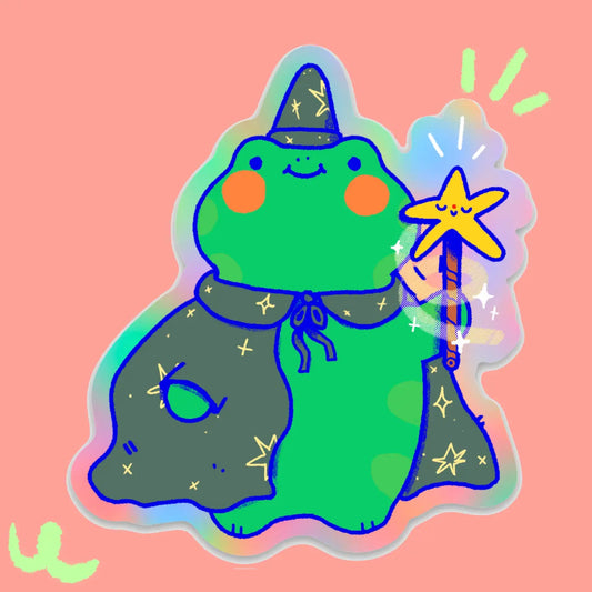 Sticker Bloemkolie Vinyl - Kikker tovenaar