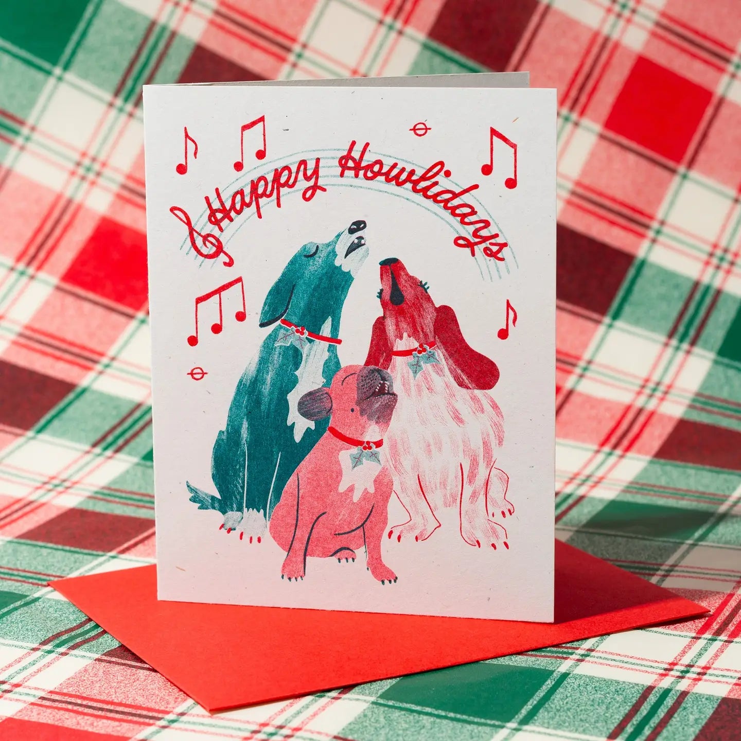 Bromstad Printing Co. - Risograph Kerstkaart 'Happy Howlidays Dogs' A2