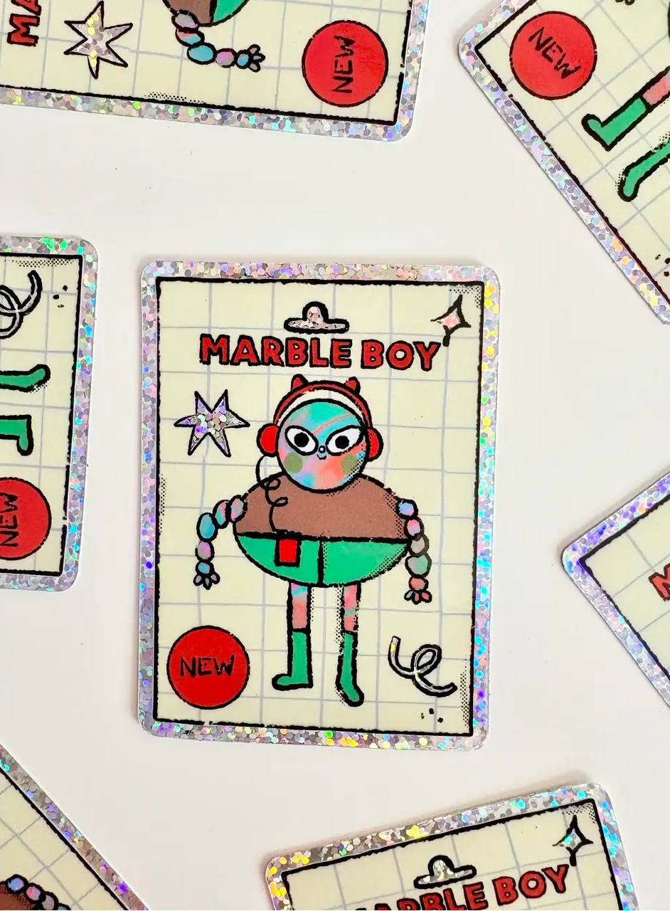 Bloemkolie Glitter Sticker - Marble Boy Robot