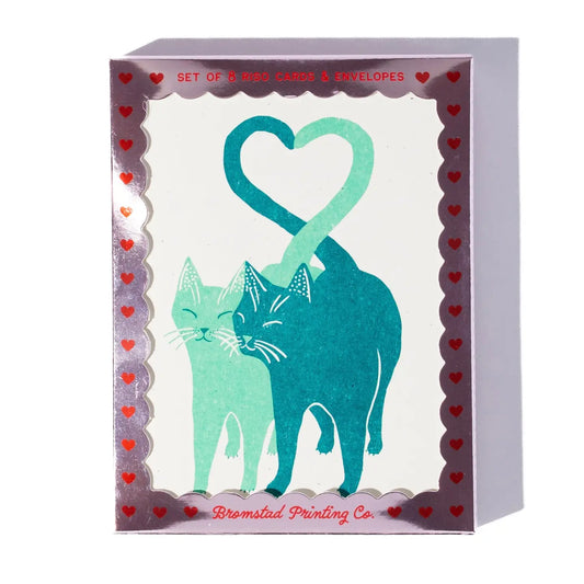 Wenskaart Set Liefdevolle katten Groen - Bromstad Printing Co.