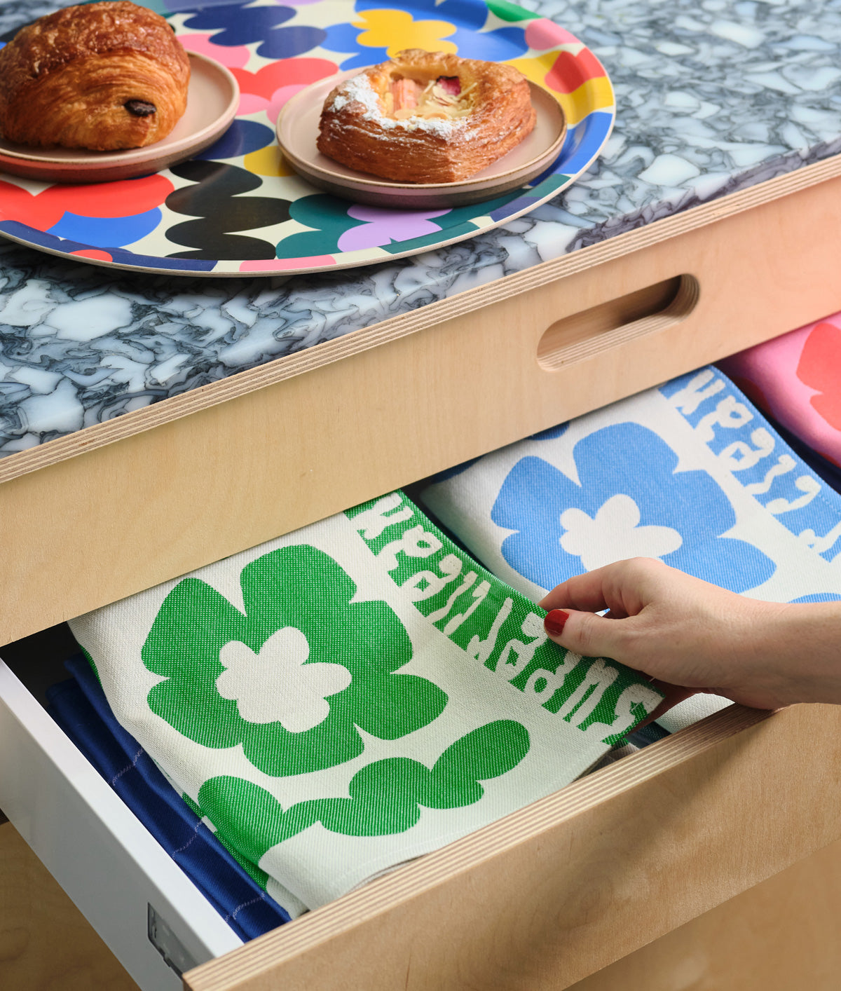 Theedoek Super Clean Groene Bloemen - Wrap