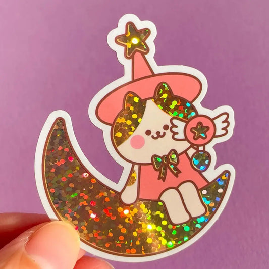 Sticker Holografisch Kat op de maan - Niniwanted
