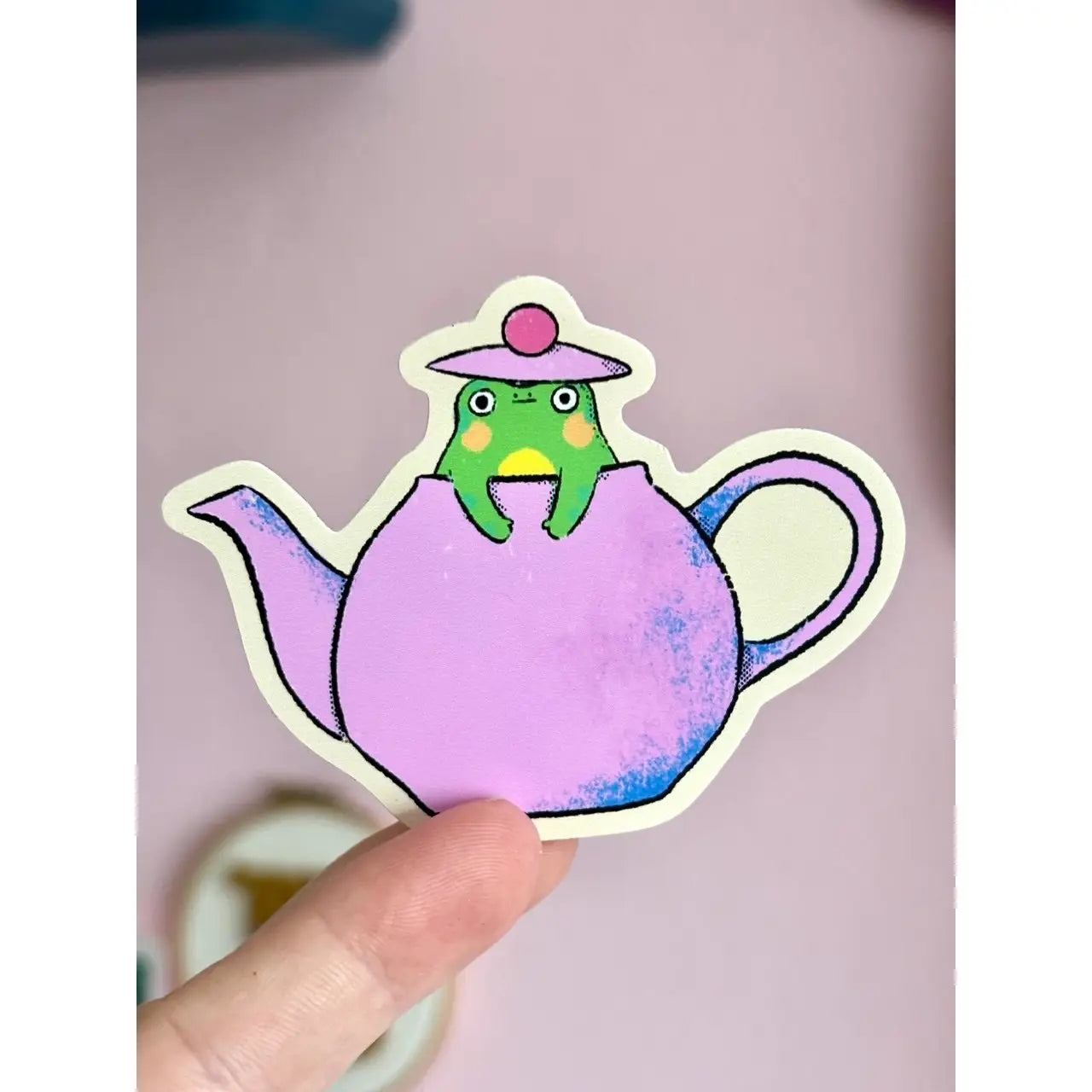 Bloemkolie Sticker - Kikker in theepot