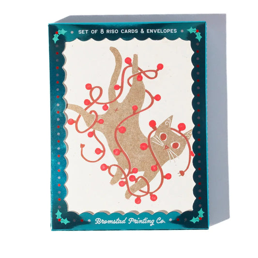 Kerstkaarten Set Tangled String Lights Cat - Bromstad Printing Co.
