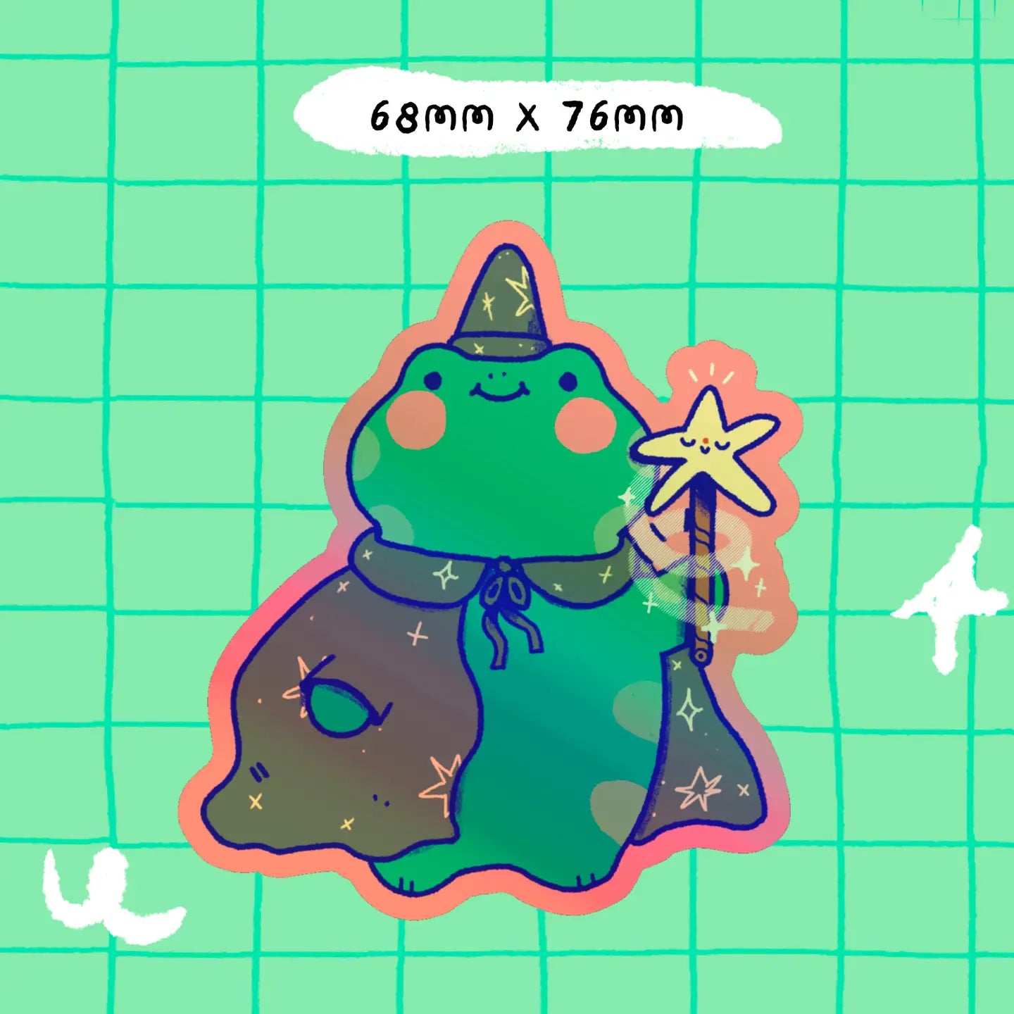 Bloemkolie Holographic Sticker - Kikker tovenaar