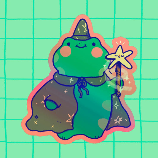Bloemkolie Holographic Sticker - Kikker tovenaar