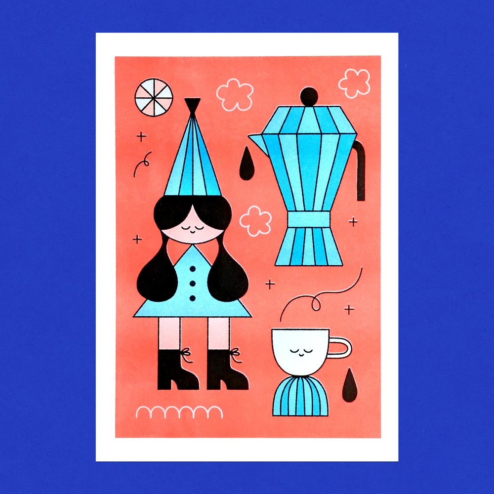 Hello Vinnie - Riso Print 'Coffee Girl' A4 (29 x 21 cm)
