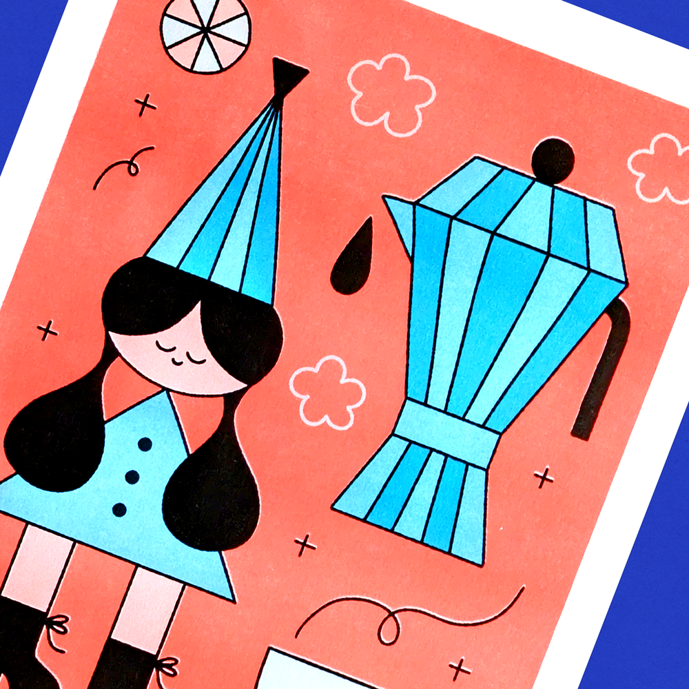 Hello Vinnie - Riso Print 'Coffee Girl' A4 (29 x 21 cm)