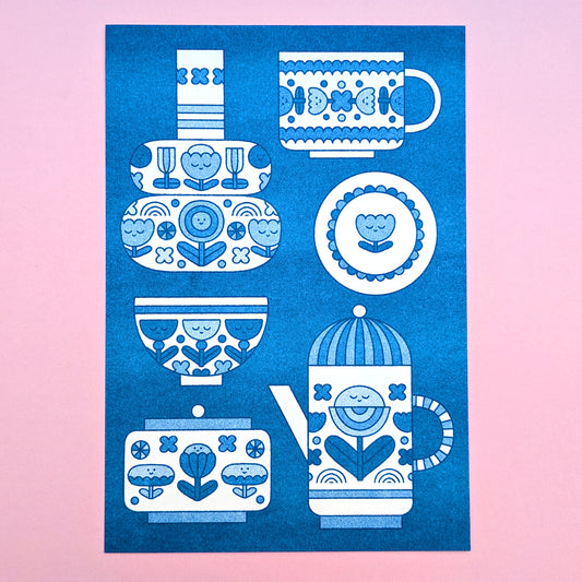 A4 Screenprint poster Delftware Ceramics - Hello Vonnie