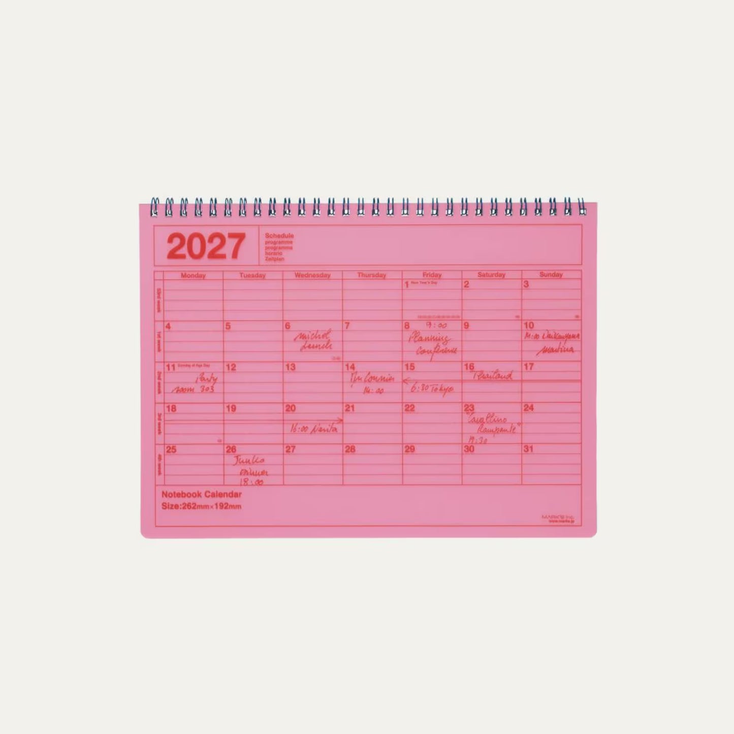 2027 Notebook Calendar Medium Neon Pink - Mark’s Inc. Days
