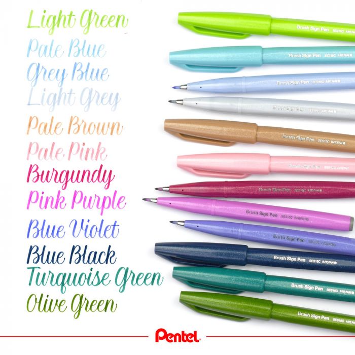 Pentel Brush Sign 12 Set - Pastel Colours